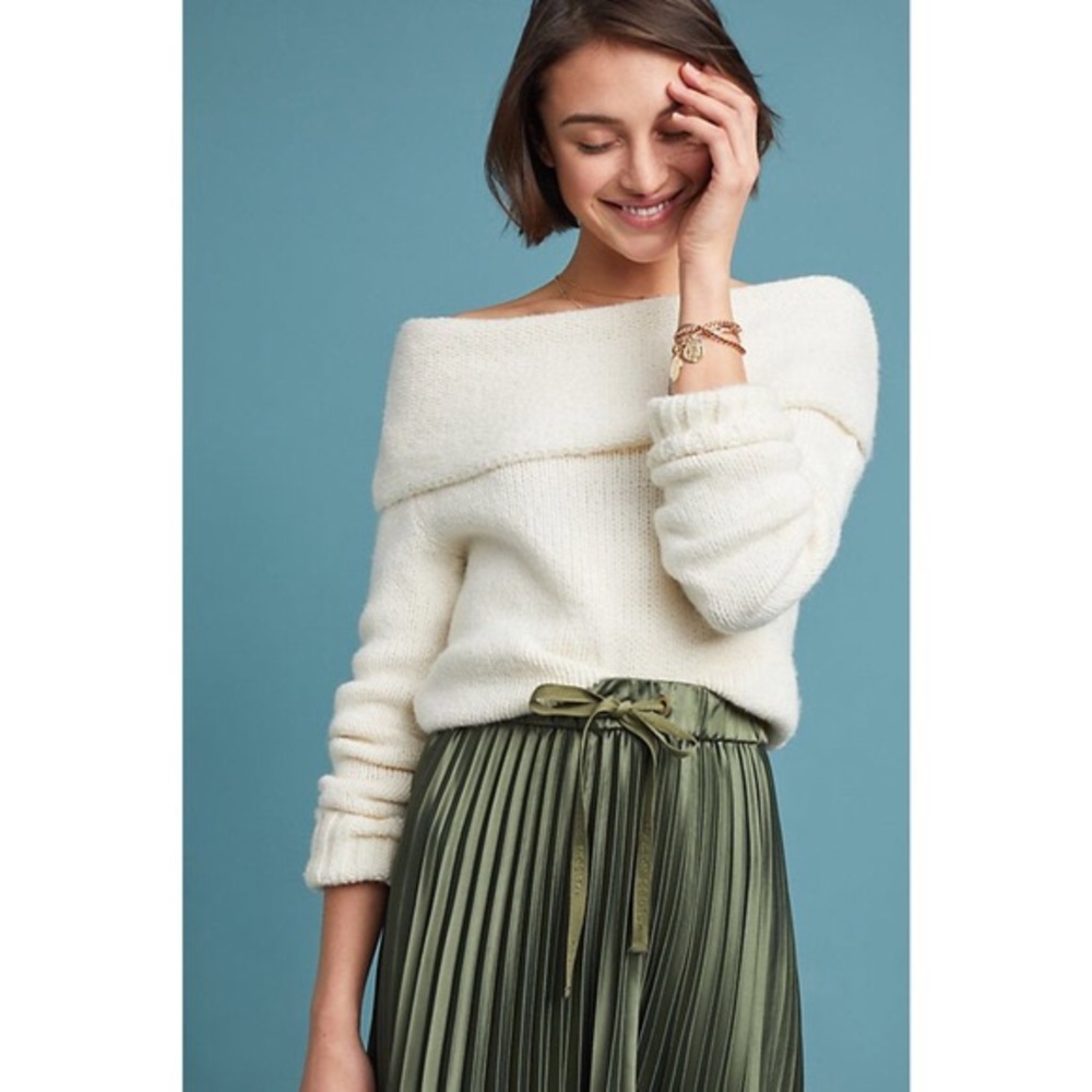 Anthropologie off-the-shoulder ivory sweater
